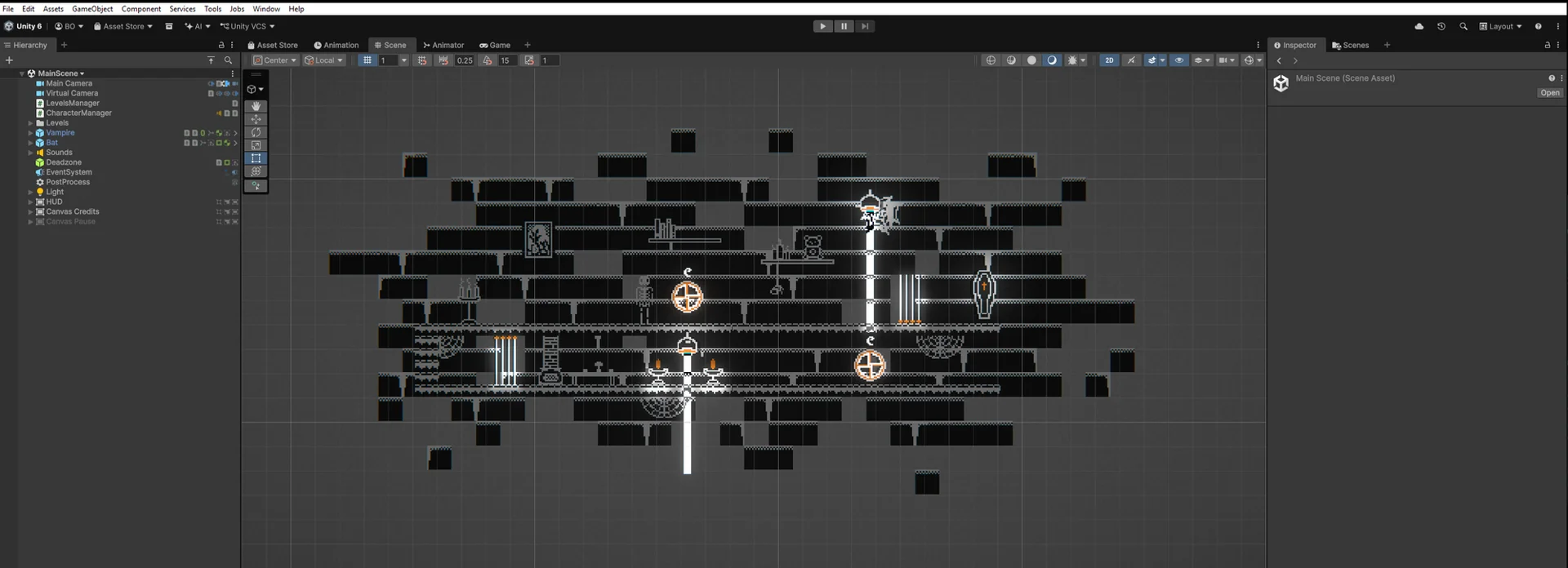 Édition du niveau 5 sous Unity : les 7 niveaux tiennent dans une seule scène